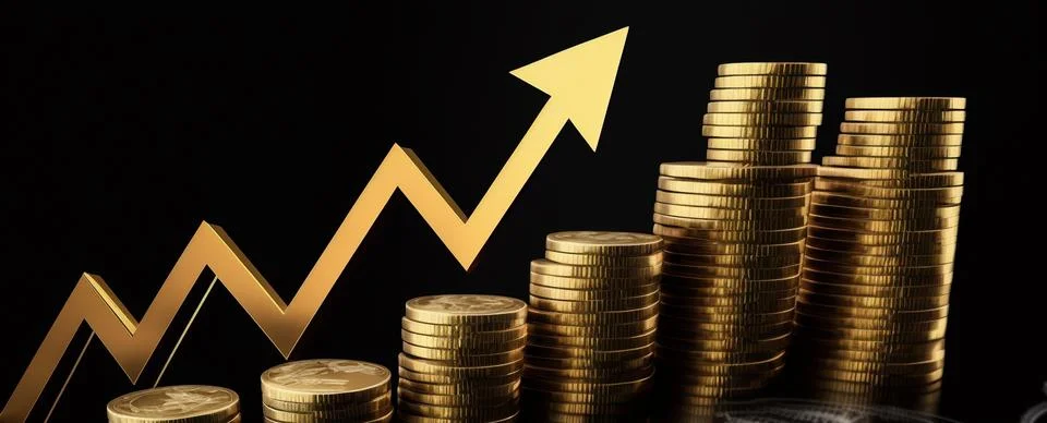 Stack of money saving graph with coins for business ideas and design. Chart.. Stock Illustration