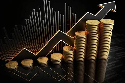 Stack of money saving graph with coins for business ideas and design. Chart.. Stock Illustration