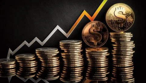 Stack of money saving graph with coins for business ideas and design. Chart.. Stock Illustration