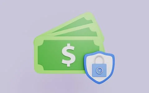A stack of money with shield cash security, Protection and safe financial Stock Illustration