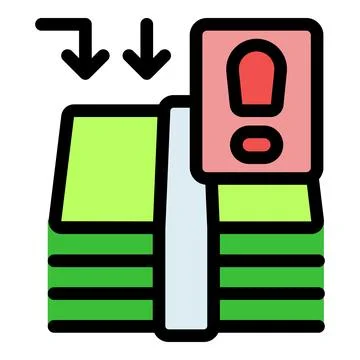 Stack of money showing alert and two downward arrows, business risk concept Stock Illustration