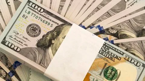 Stack of money in US dollars cash banknotes Foto stock