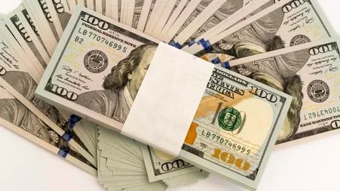 Stack of money in US dollars cash banknotes Foto stock