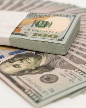 Stack of money in US dollars cash banknotes Foto stock