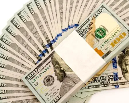 Stack of money in US dollars cash banknotes Foto stock