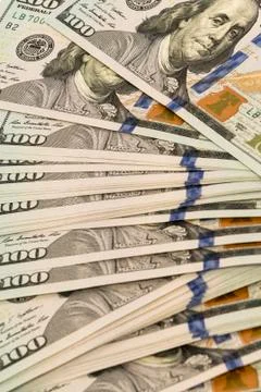Stack of money in US dollars cash banknotes Foto stock