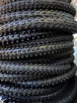 Stack of mtb tyres Stock Photos