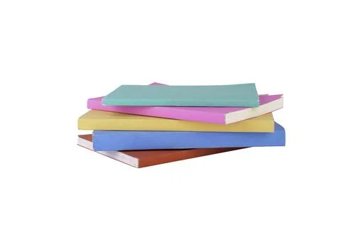 Stack of multi color books on isolated white background. Clipping path use... Photos