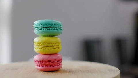 Stack Of Multi-Colored Macaronas Cupcakes Stands Stock Footage 152775917