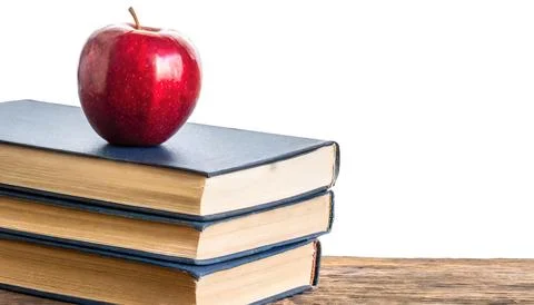 Stack of multi colored school books isolated on white background with copy .. Stock Photos