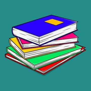 Stack of multicolor cartoon books for reading. Stock Illustration