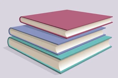 Stack of multicolored books. Three textbooks stacked on each other. Vector Stock-Illustration