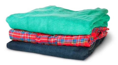 Stack of multicolored casual clothes rotated Stock Photos