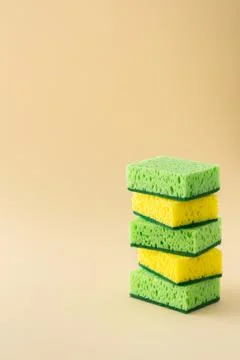 Stack of multicolored dishwashing sponges Stock Photos
