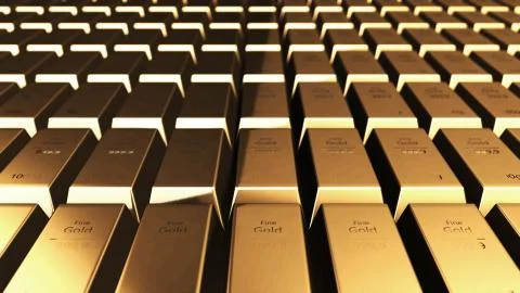 Stack of multiple gold bars on 3d illustration. Stock Illustration
