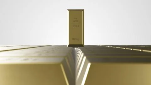 Stack of multiple gold bars on 3d illustration. Stock Illustration