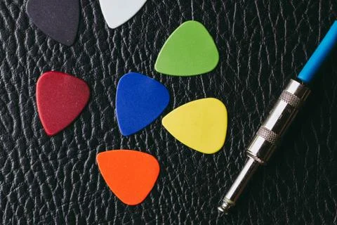 Stack of multiple multi colored guitar pick Stock Photos