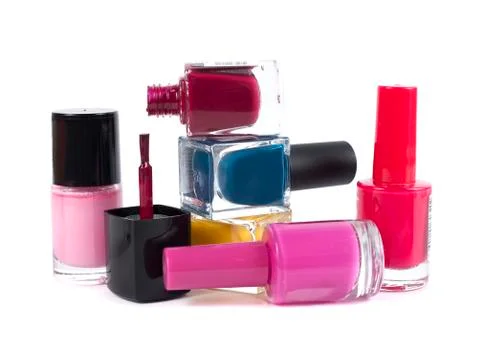 Stack of nail polish isolated on white background Stock Photos