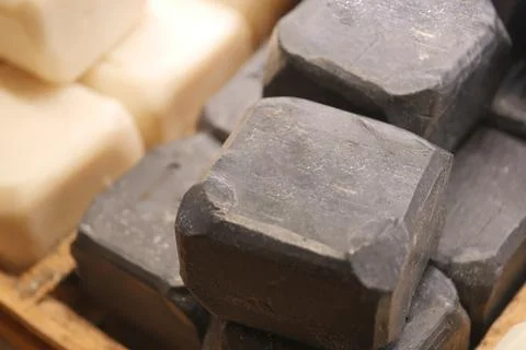 Stack of natural soap bar 스톡 사진