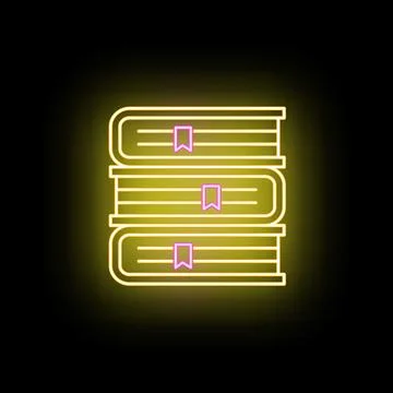 Stack of neon books with glowing bookmarks Stock Illustration