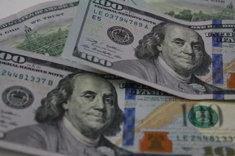 Stack of New American Hundred Dollar Bills Stock Photos