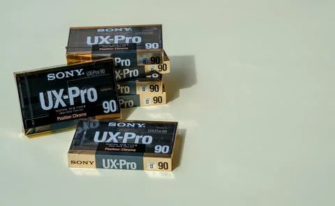 Stack of new black gold audio cassettes Sony UIX Pro 90. Stock Photos
