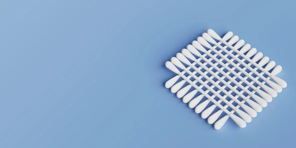 Stack of New Clean Cotton Ear Swabs. 3d Rendering Illustrazione stock