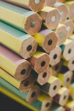 Stack of new pencils background and texture . Stock Photos