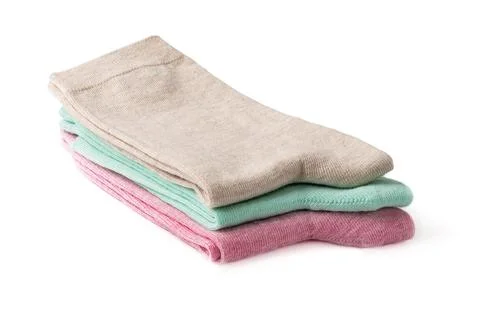 Stack of new tall colorful socks isolated on a white background. Stock Photos