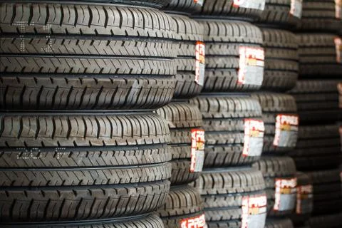 Stack of new tires Stock Photos