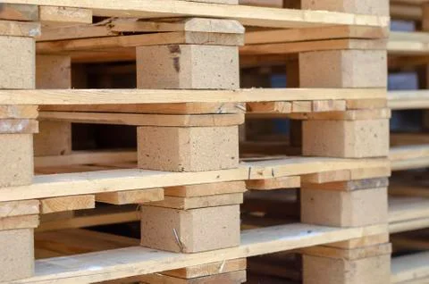 A stack of new wooden pallets. Stock Photos