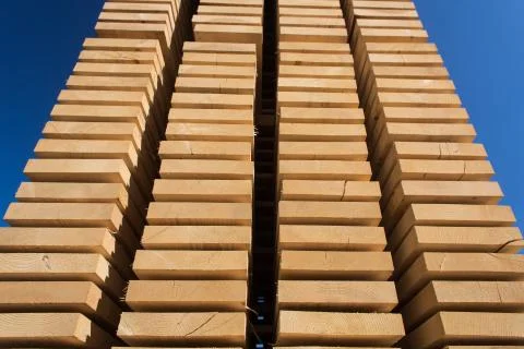Stack of new wooden studs at the lumber yard Foto stock