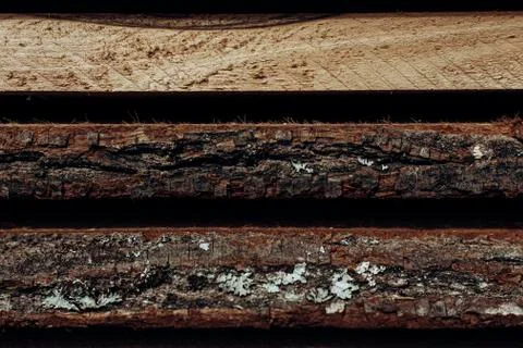 Stack Of New Wooden Studs At The Lumber Yard. Background Stock Photos