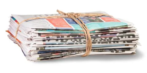 Stack of newspapers bandaged rope Stock Photos