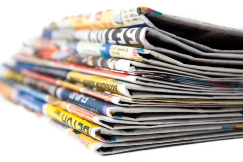 Stack of newspapers close-up Foto stock