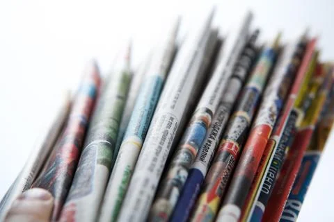 Stack of newspapers close-up Foto stock