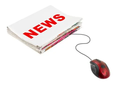 Stack of newspapers News and computer mouse Foto stock