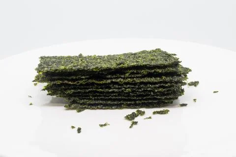 Stack of Nori Sheets on Plate. Stock Photos