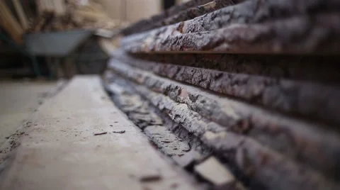 A stack of not edging wooden boards Stock Footage 59520014