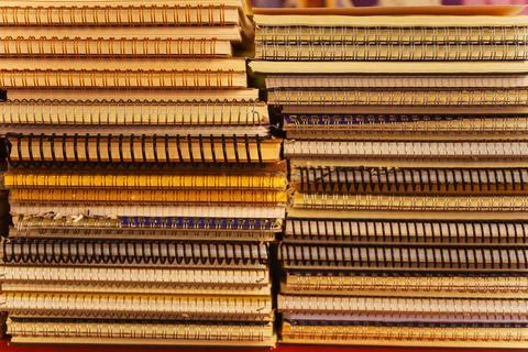Stack of notebooks on the spring close -up 写真素材