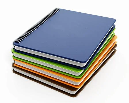 Stack of notepads isolated on white background. 3D illustration Illustrazione stock