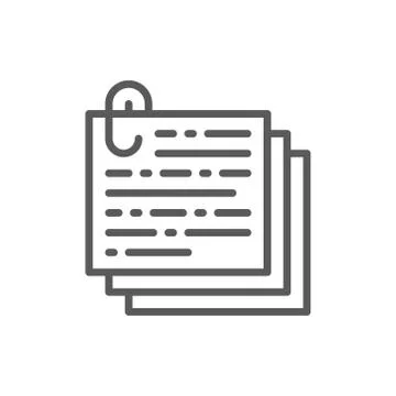 Stack of notes, documents with paperclip, recipe, text line icon. イラスト素材