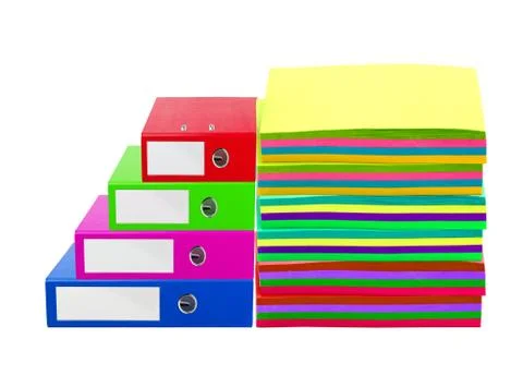 Stack of office folders and color paper isolated on white 写真素材