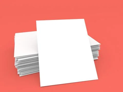 A stack of office paper and an A4 sheet on a red background. Stock Illustration