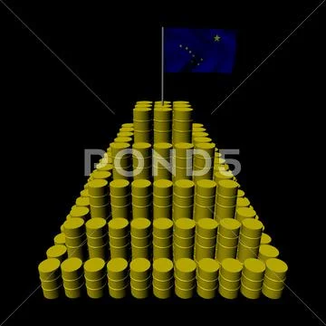 Stack of oil barrels with alaskan flag illustration Stock Illustration