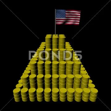 Stack of oil barrels with american flag illustration Stock Illustration