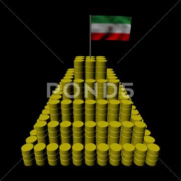 Stack of oil barrels with iranian flag illustration Stock Illustration