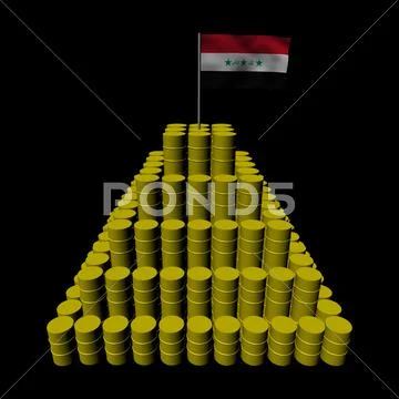 Stack of oil barrels with iraqi flag illustration Stock Illustration
