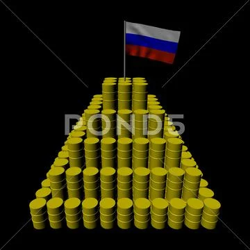 Stack of oil barrels with russian flag illustration Stock Illustration