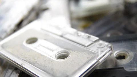 A stack of old and dirty audio cassettes Video stock 128409918